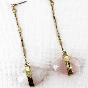 2 /$10- GOLDTONE ROSE QUARTZ  GEM CHAIN EARRINGS